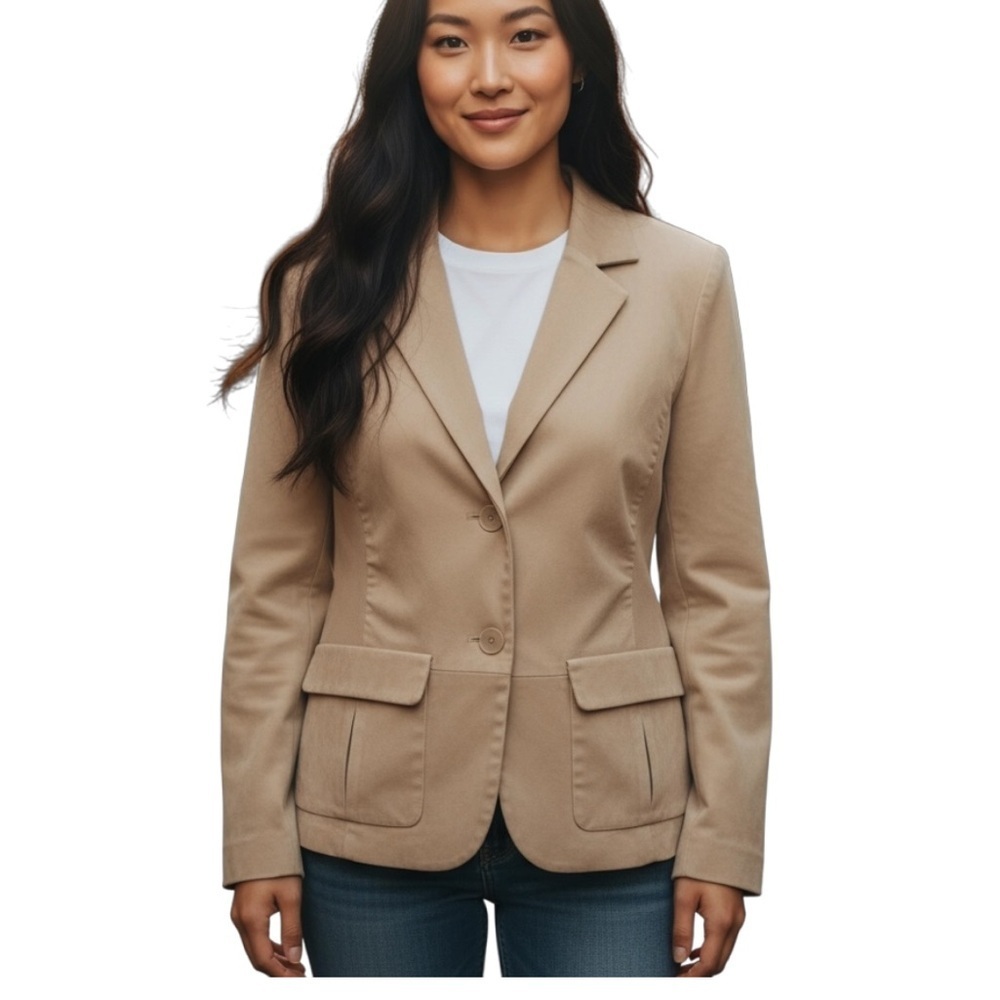 Doncaster Blazer Mixed Fabric‎ Suede Leather and Knit in Beige Women’s Size 14
